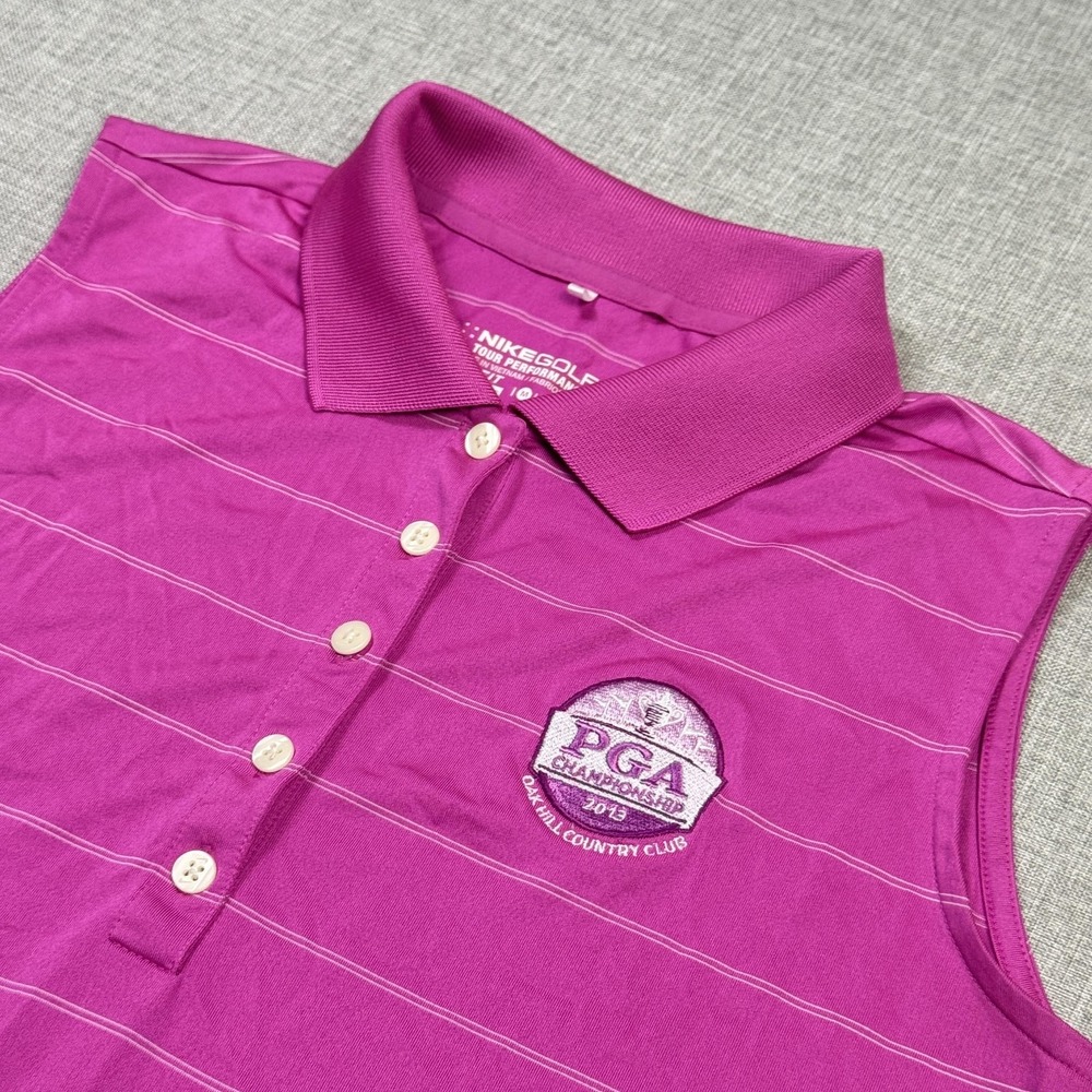 Nike Sleeveless Golf Polo Shirt PGA Championship Womens Medium Pink Dri-FIT‎